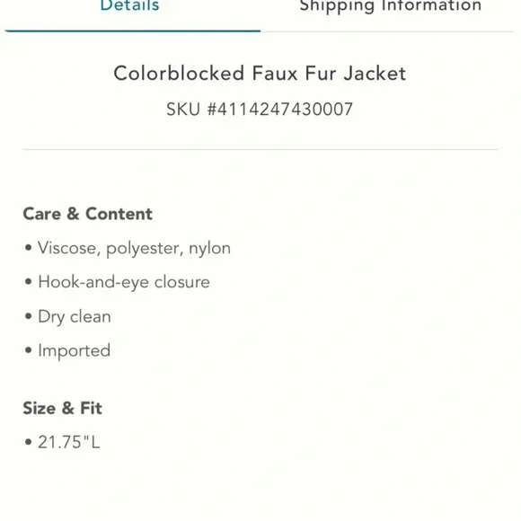 Anthropologie NWT Colorblocked Faux Fur Jacket
Size XS. - Picture 5 of 5